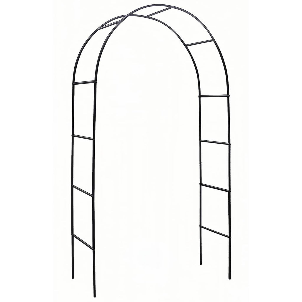 Black steel garden arch trellis frame with arched top and side ladder panels