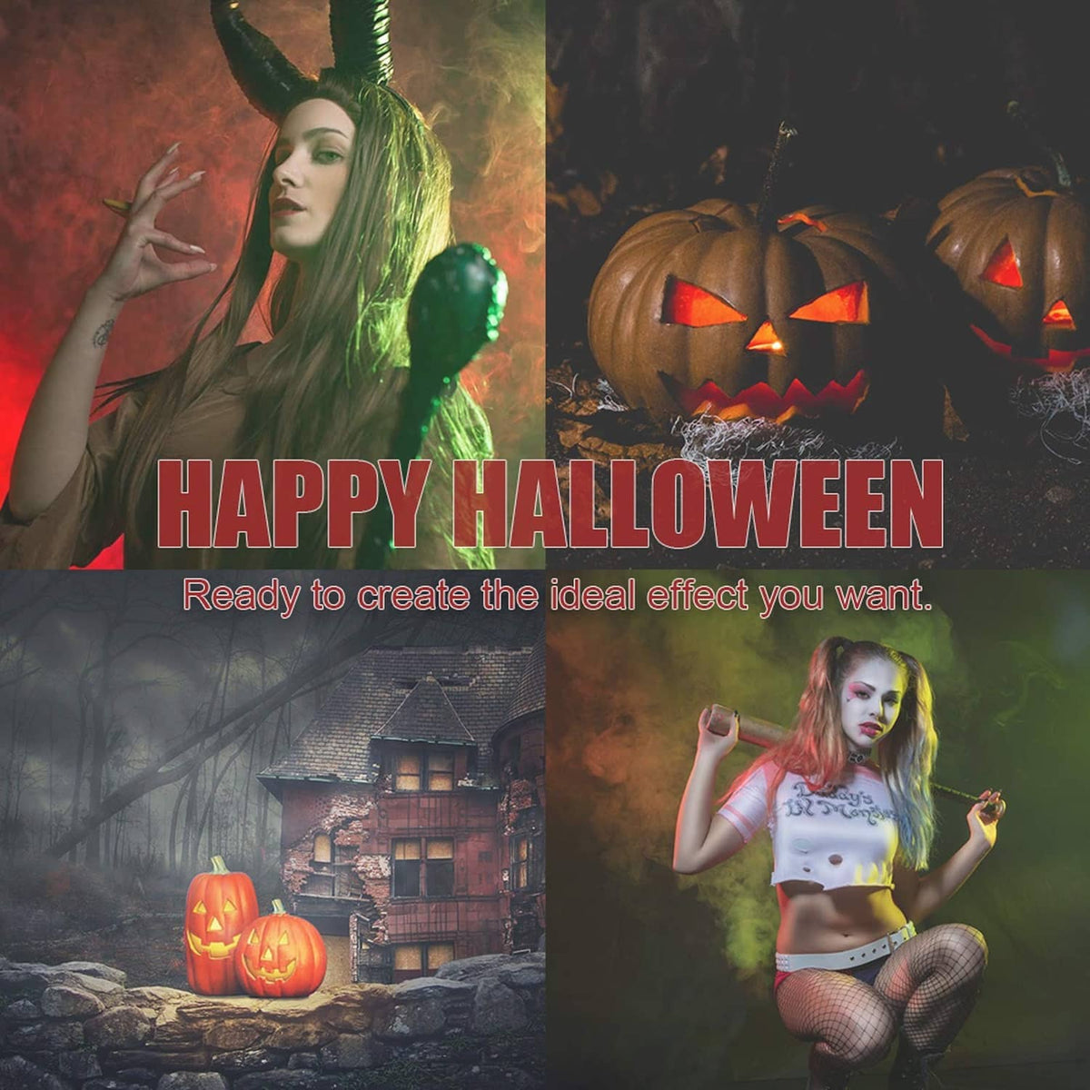 Halloween party promo with fog effect and person in front of smoky haze