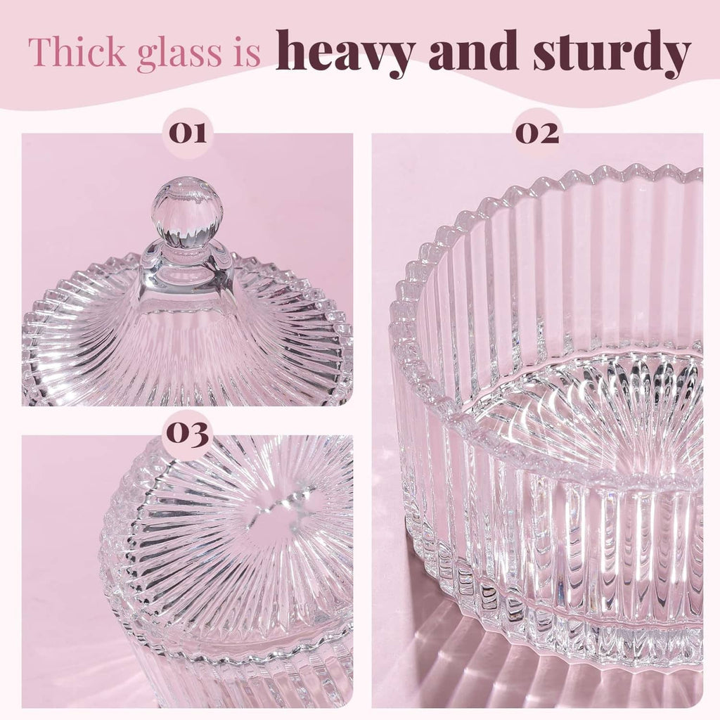 Clear faceted powder puff container with pink fuzzy insert