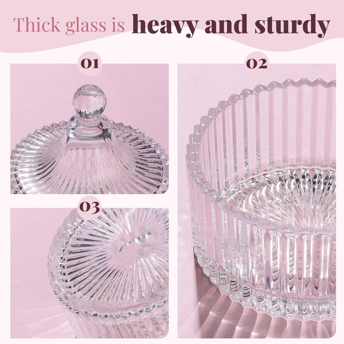 Clear faceted powder puff container with pink fuzzy insert