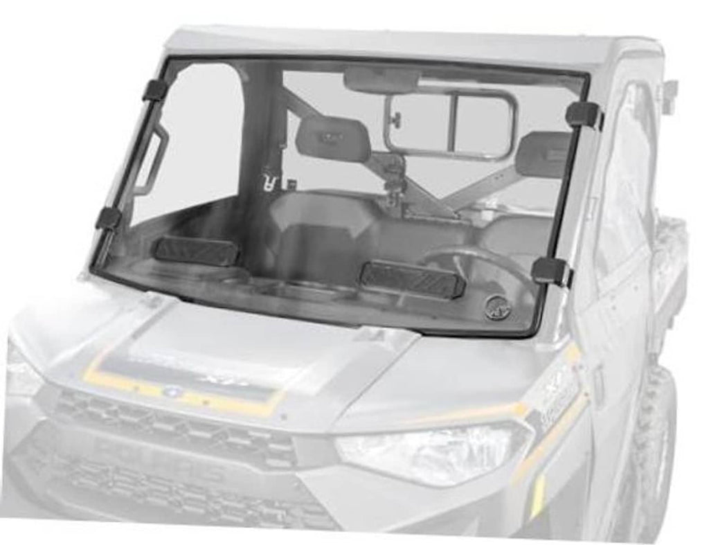 Vented full windshield with black frame, scratch-resistant, preinstalled on side-by-side
