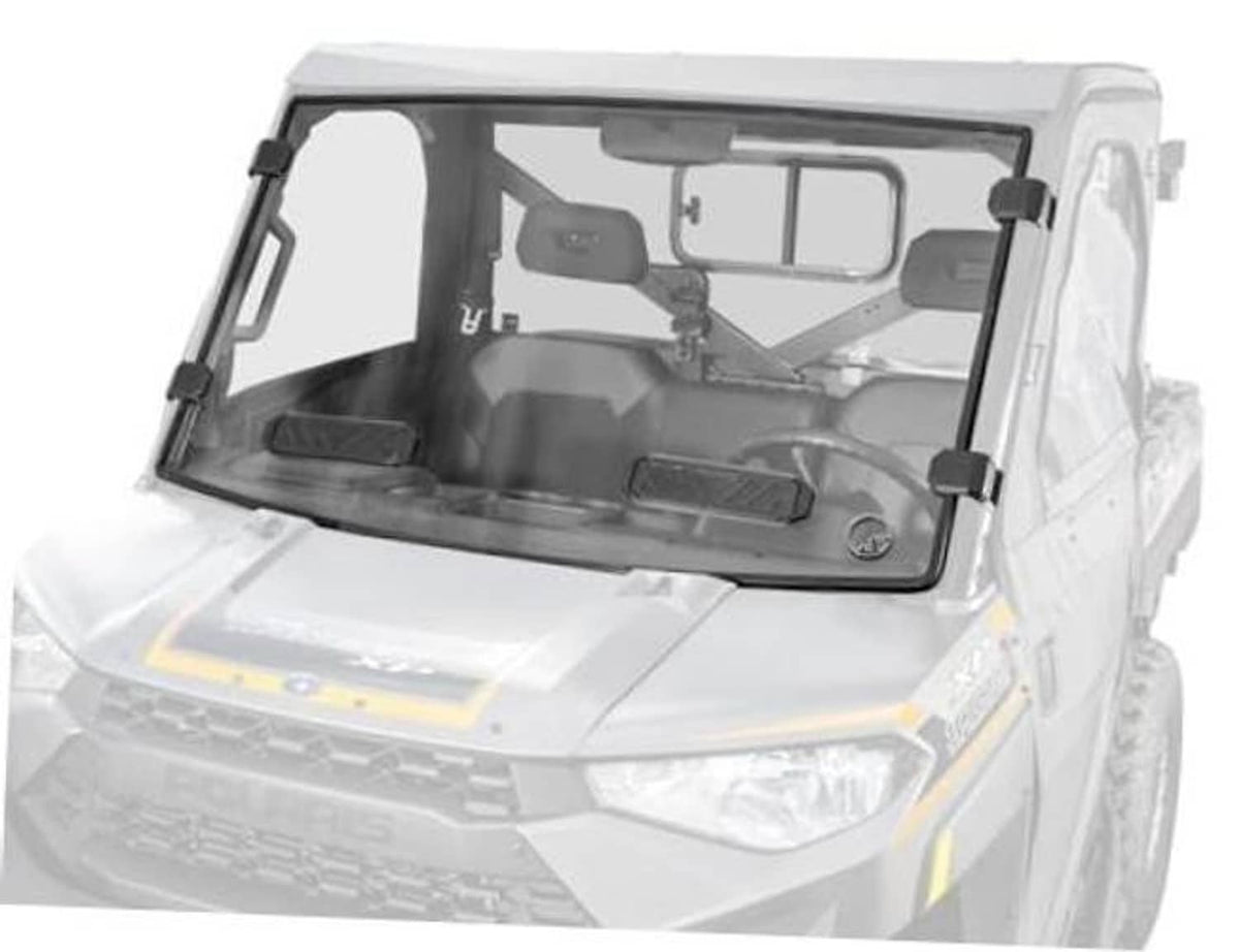 Vented full windshield with black frame, scratch-resistant, preinstalled on side-by-side