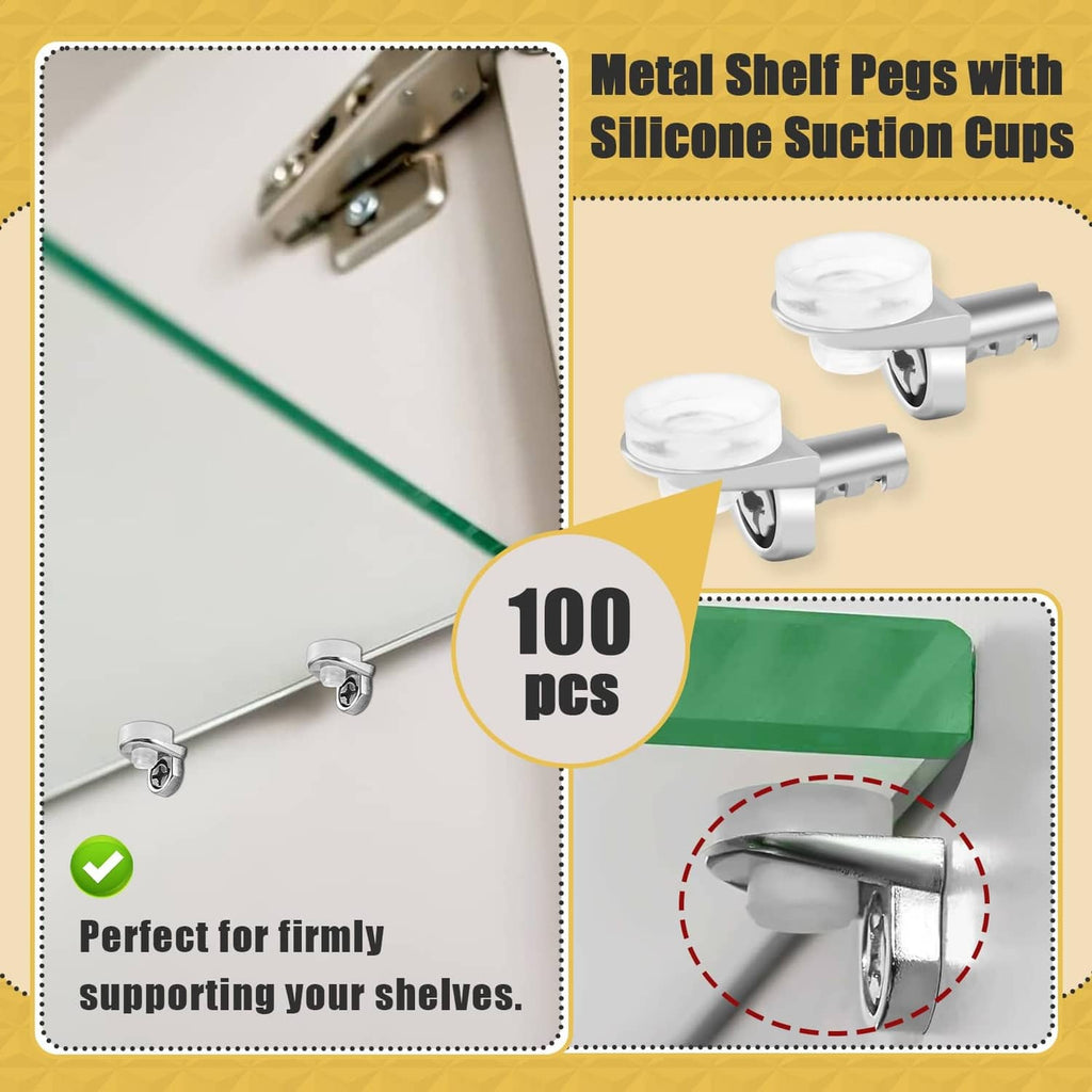 Metal shelf pins with white silicone suction cups, 100-pack for cabinet shelving