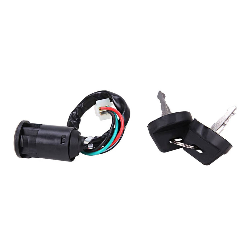 Ignition key switch with keys and 4-wire harness, black cylinder and white connector