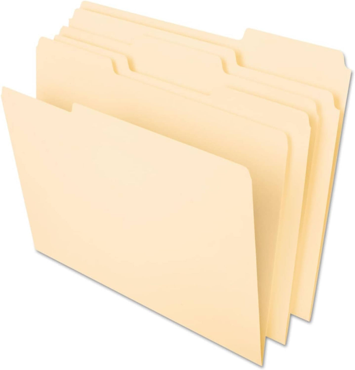 Manila file folders with 1/3 cut tab, letter-size, front view of tab labels