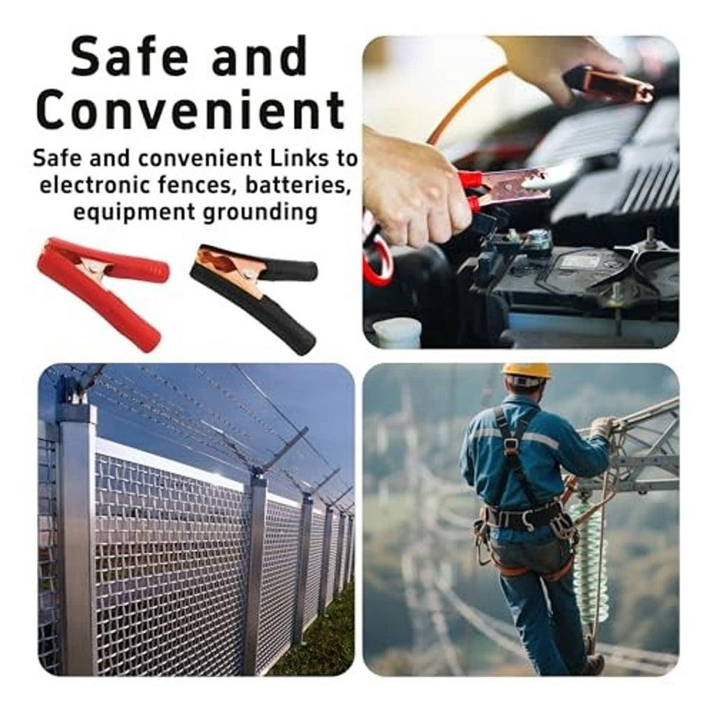 Compact insulated alligator clips with red and black handles and copper contact jaws