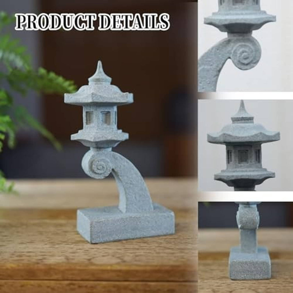 Miniature stone pagoda lantern with arched side scroll detail, gray