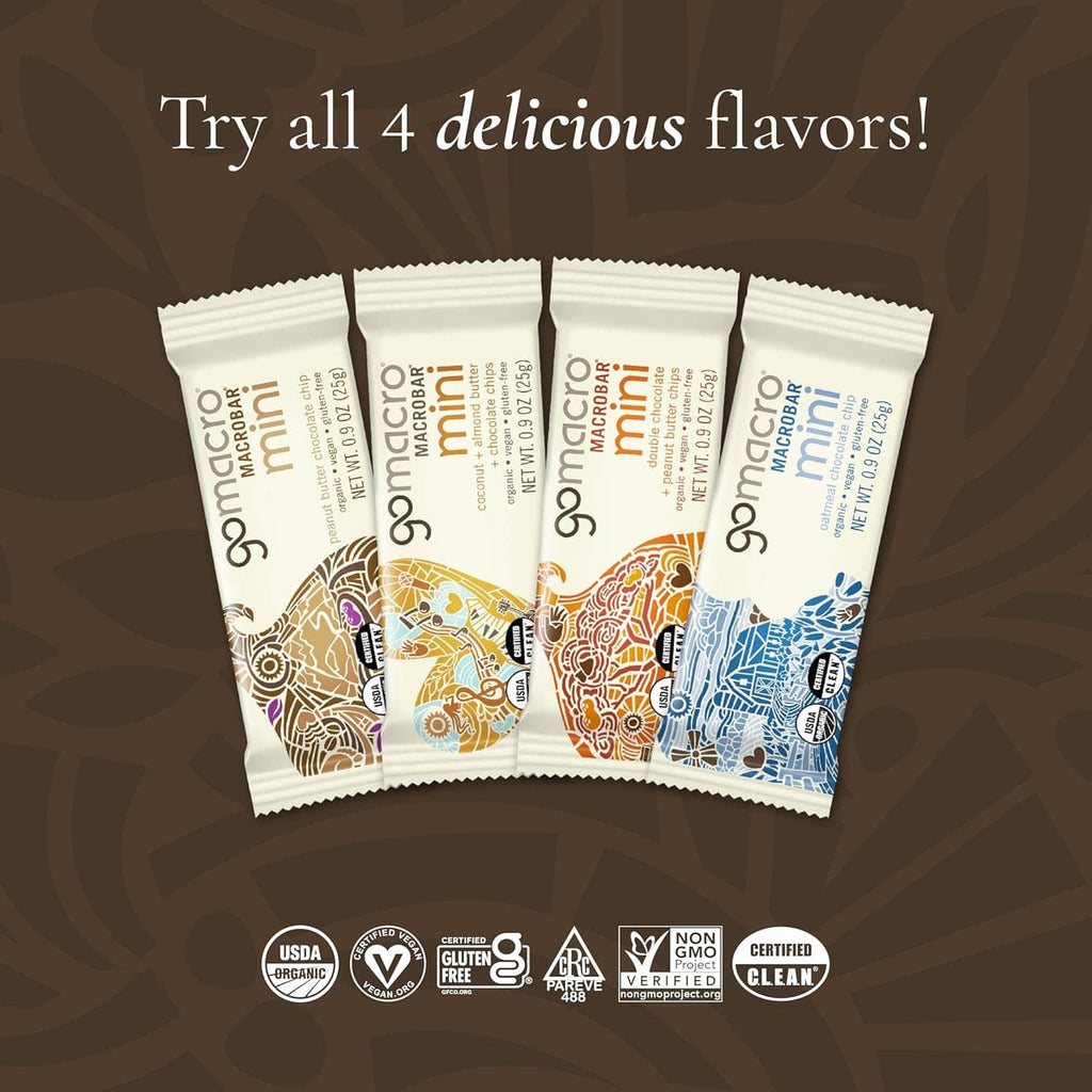Macrobar mini variety snack bar wrappers, four flavor mini packs
