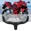 Black motorcycle front upper fairing bracket stay with mounting holes and tabs