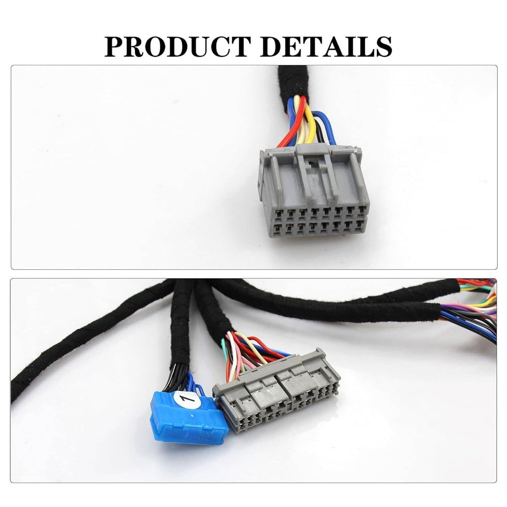 Engine wiring harness detail with grey connectors and multicolor leads