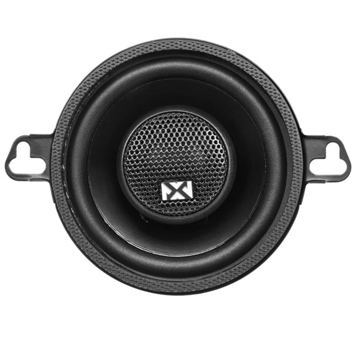 Black 3.5-inch 2-way coaxial car speaker with front mesh grille, no mounting bracket