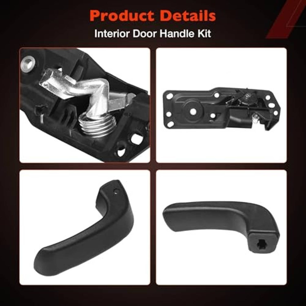 Interior door handle kit with latch assembly and curved black exterior grip