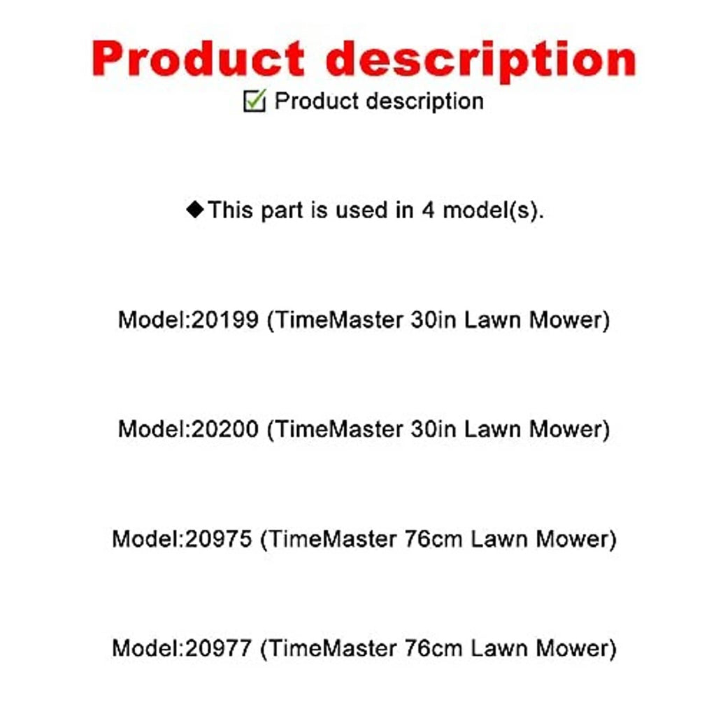 Product description panel listing compatible mower models for blade brake kit
