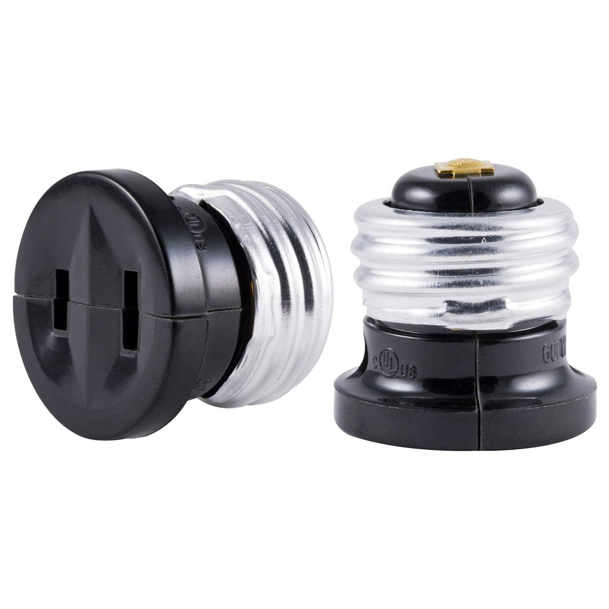 Polarized 2-prong handy outlet plug adapter, black with chrome metal shell