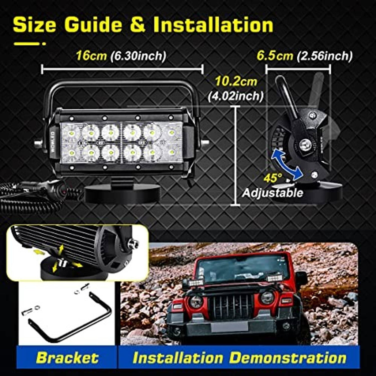Adjustable magnetic mount LED work light with bracket and compact size