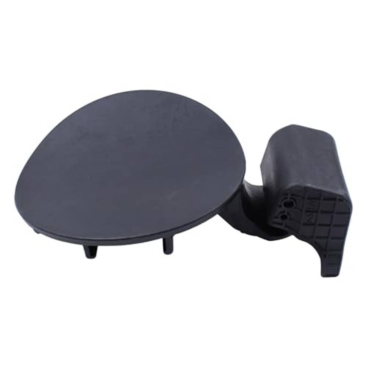 Fuel filler door cover with hinged spout shape and textured black side