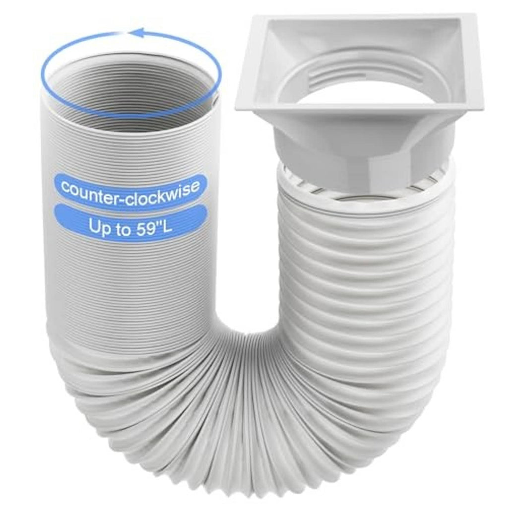 White AC exhaust hose with rectangular window coupler and flexible ribbed duct