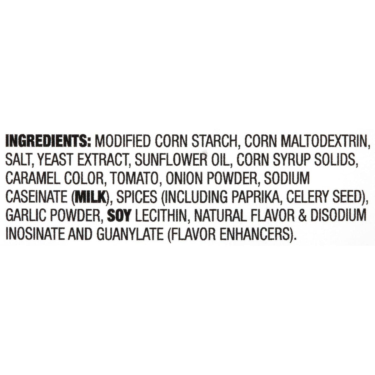 Ingredients list for brown gravy mix, including modified corn starch and salt