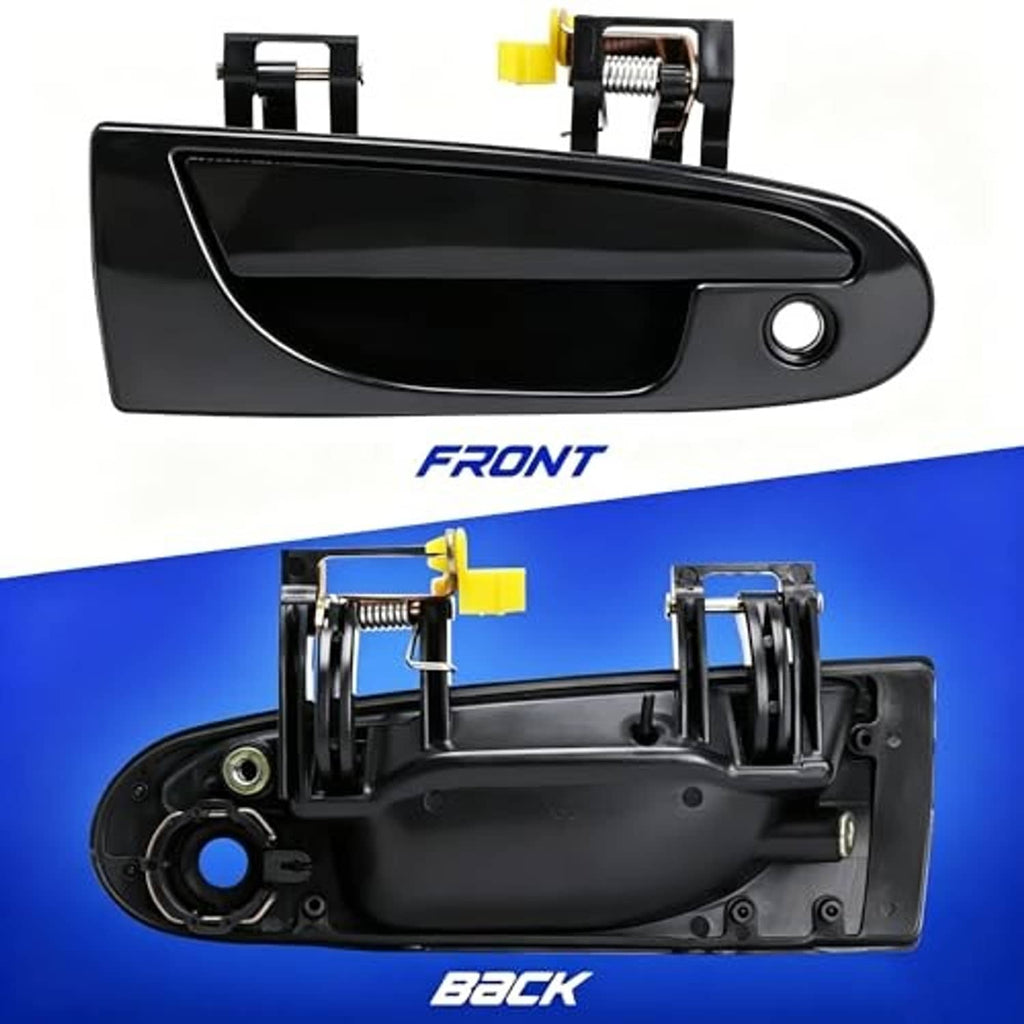 Black front exterior door handle with visible internal latch mechanism