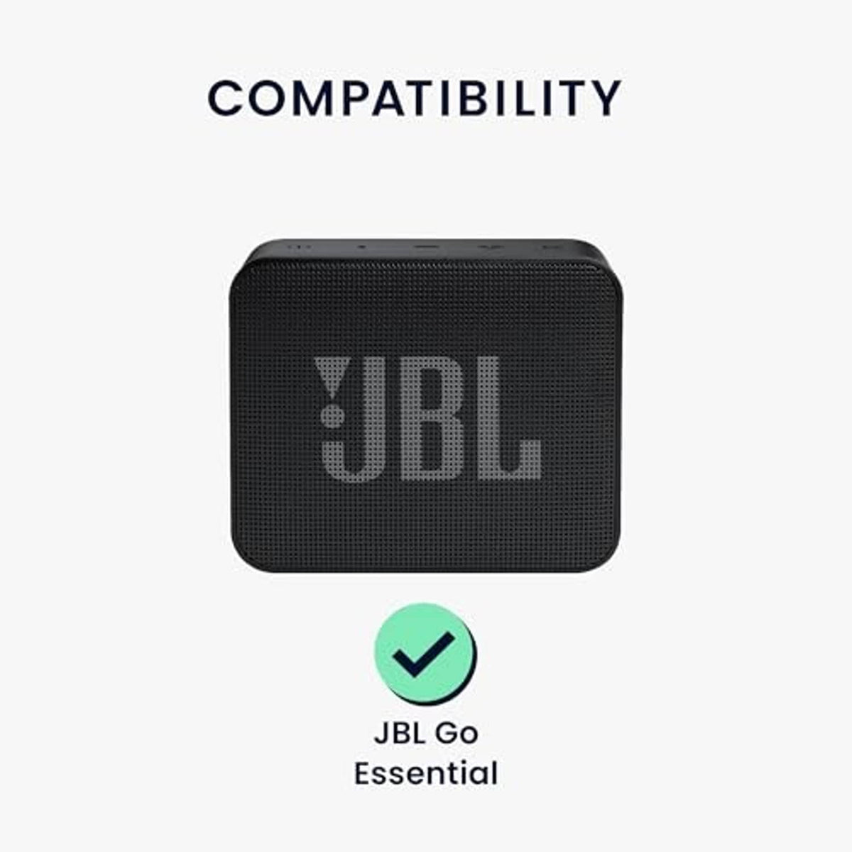 Black silicone case for JBL Go Essential mini speaker, front view