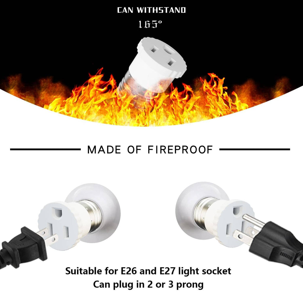 White light socket to plug adapter for E26/E27, supports 2- or 3-prong plug