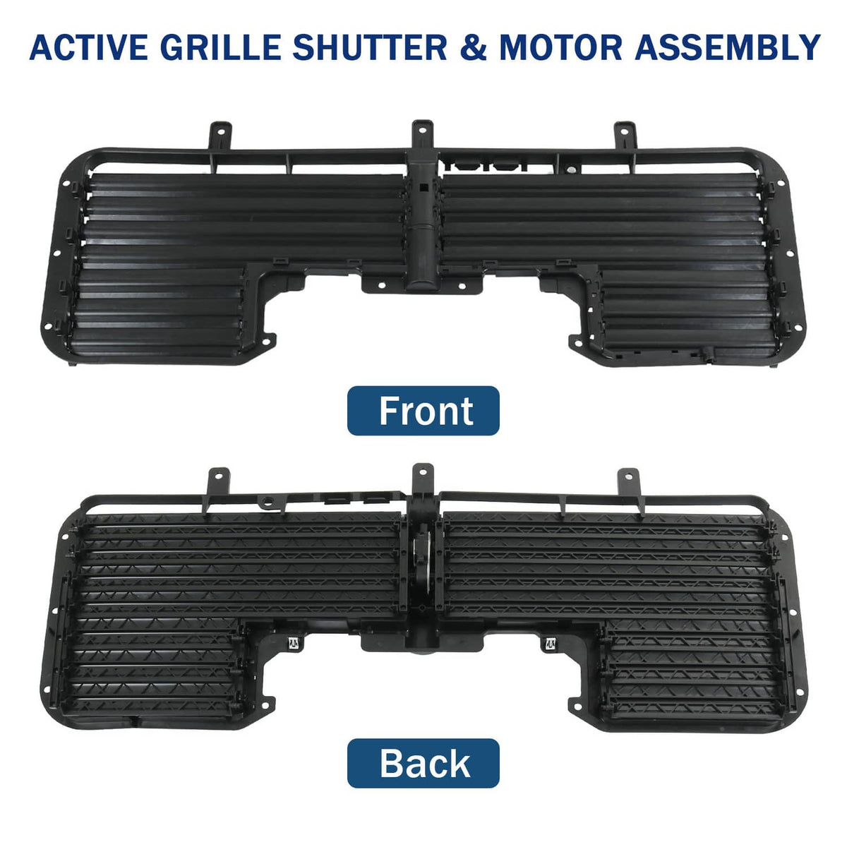 Active grille shutter louver assembly with central actuator bar, black