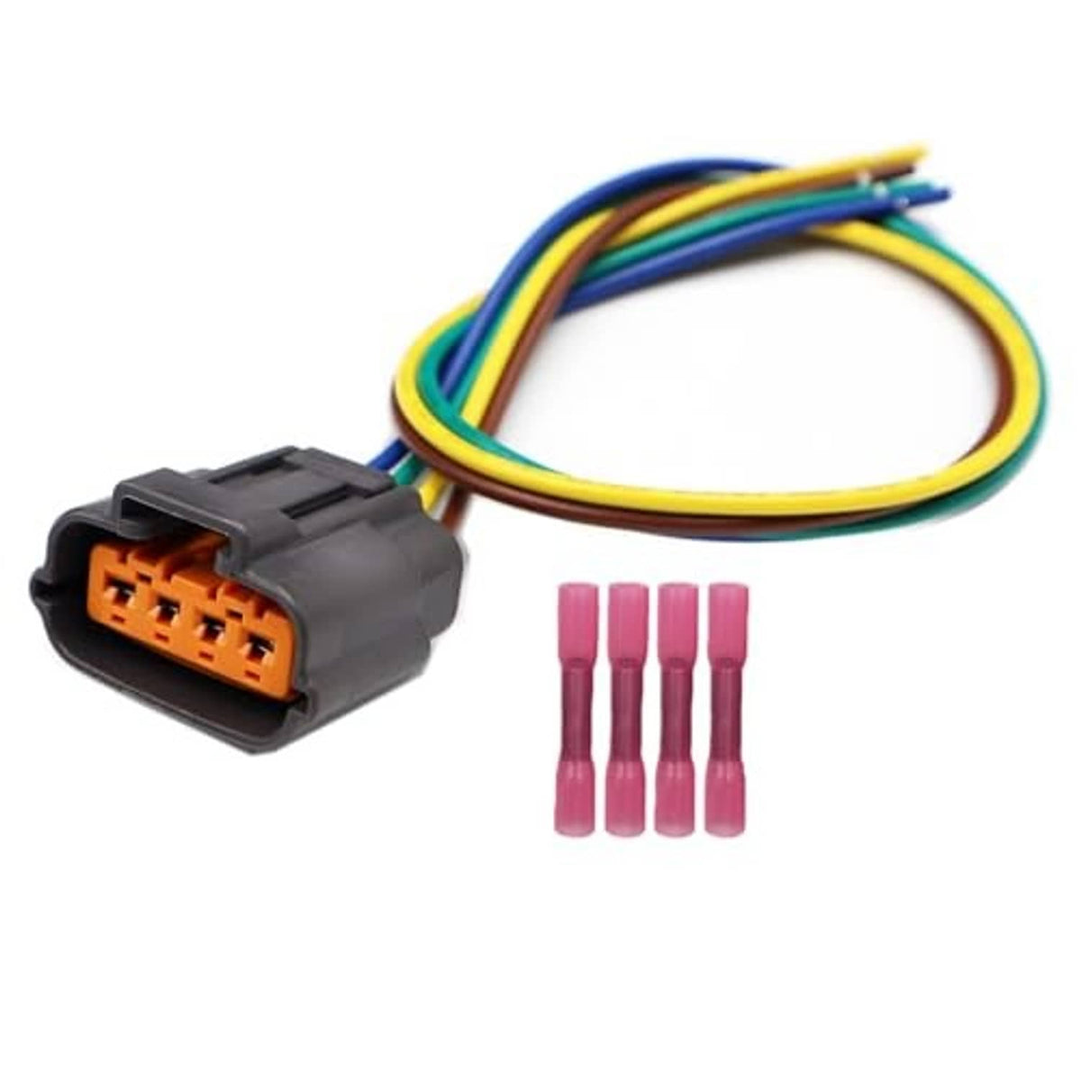 4-pin TPS wire pigtail: gray plug with colored wires and four pink crimp caps