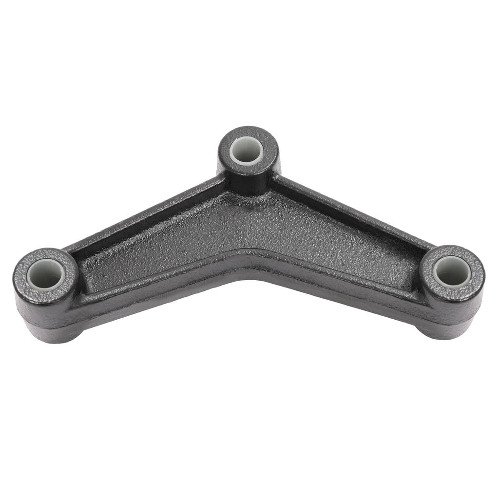 Metal trailer suspension shackle bracket with three mounting eye bushings, dark gray