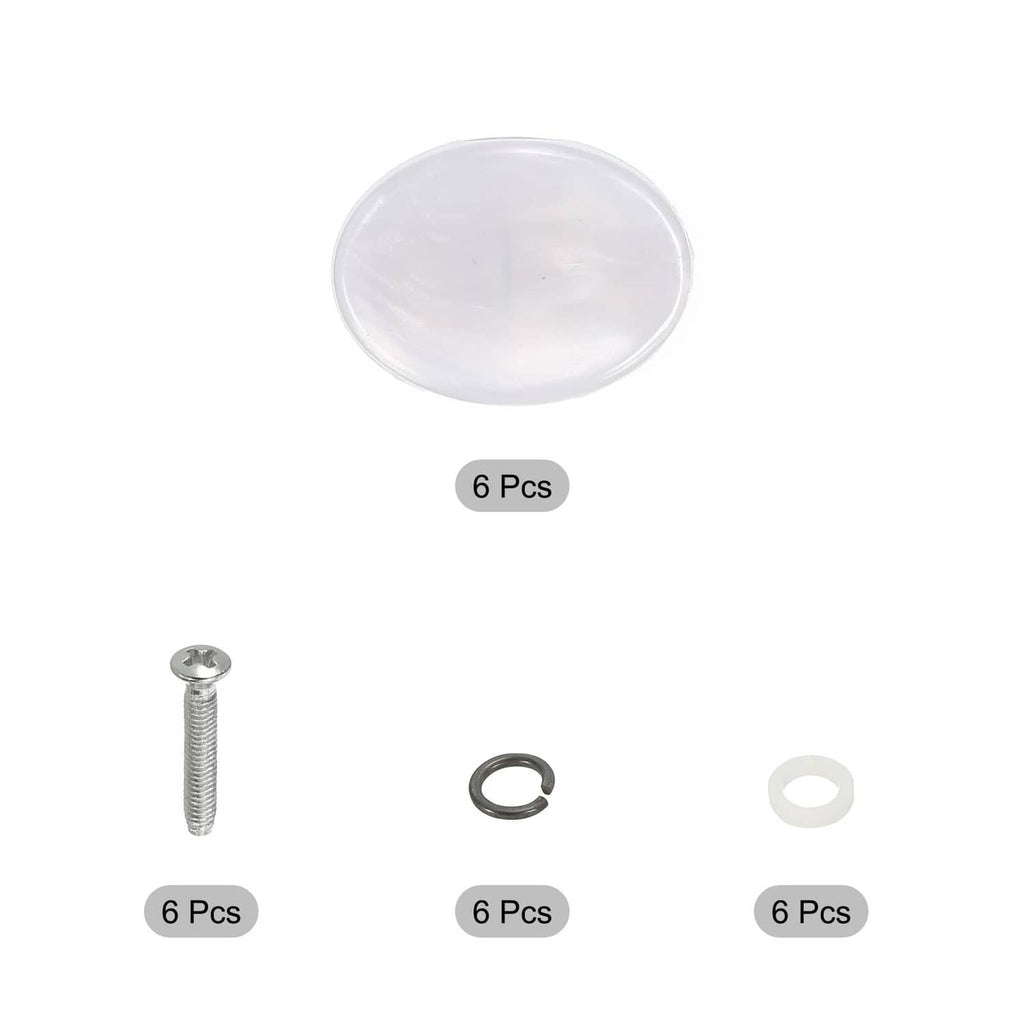 White oval tuning peg button set: screws, metal rings, and white washers (6 pcs)