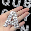 Rhinestone letter patch shaped like A, silver sparkly rhinestones on backing