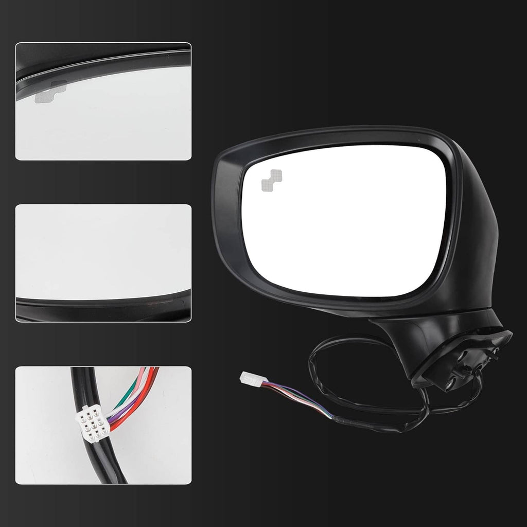 Left driver-side mirror assembly, black housing with wiring connector and signal housing