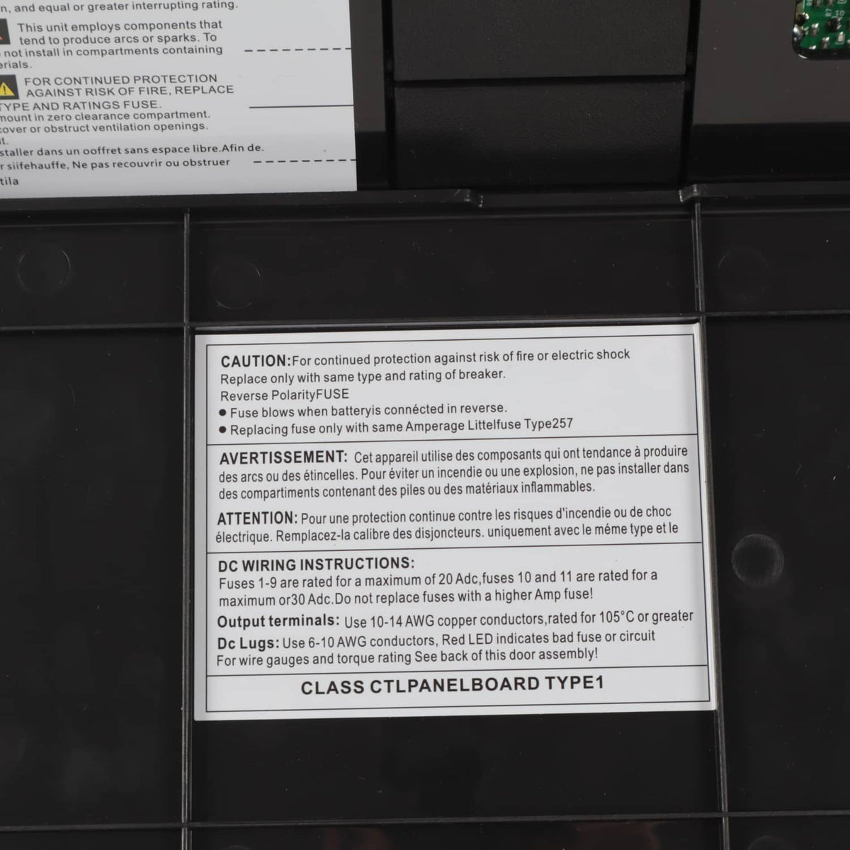 Caution and fuse rating label on glass type safety circuit board cover