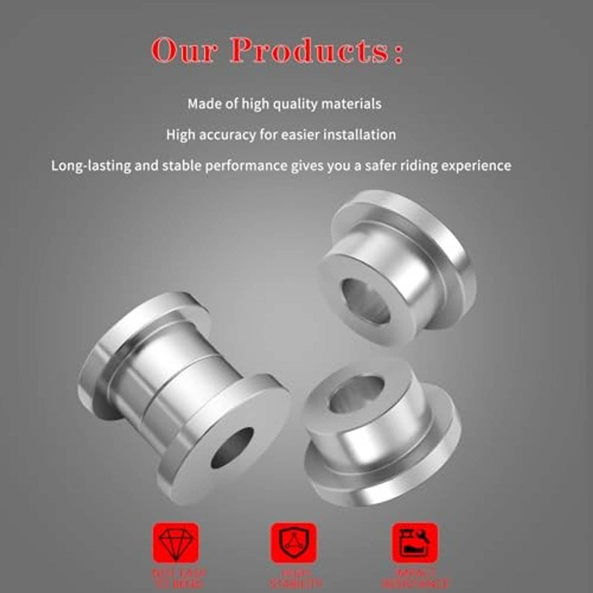 Multiple silver billet riser bushings and spacers with center holes for installation