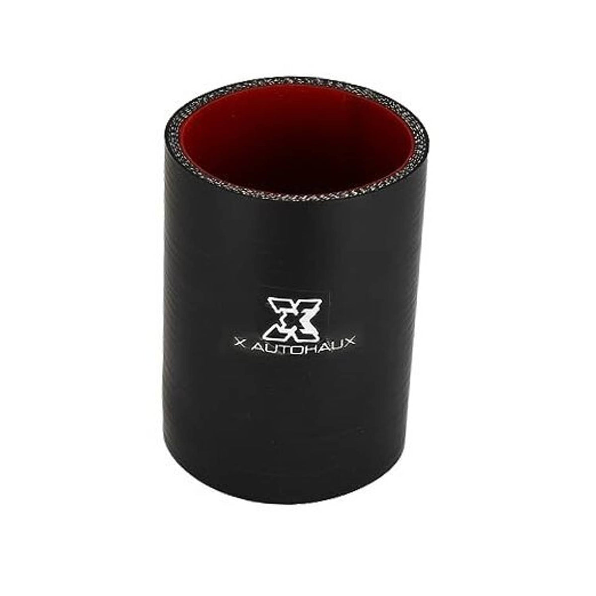 Black silicone straight hose coupler with red interior and stitched edge, AUTOHALUX logo