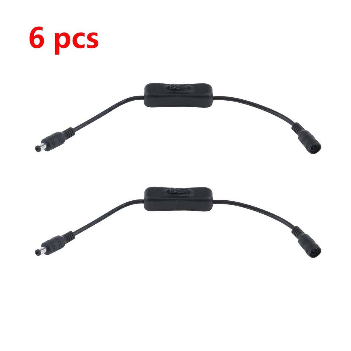 Black DC inline on/off switch cable set, six-switch bundle with DC barrel connectors