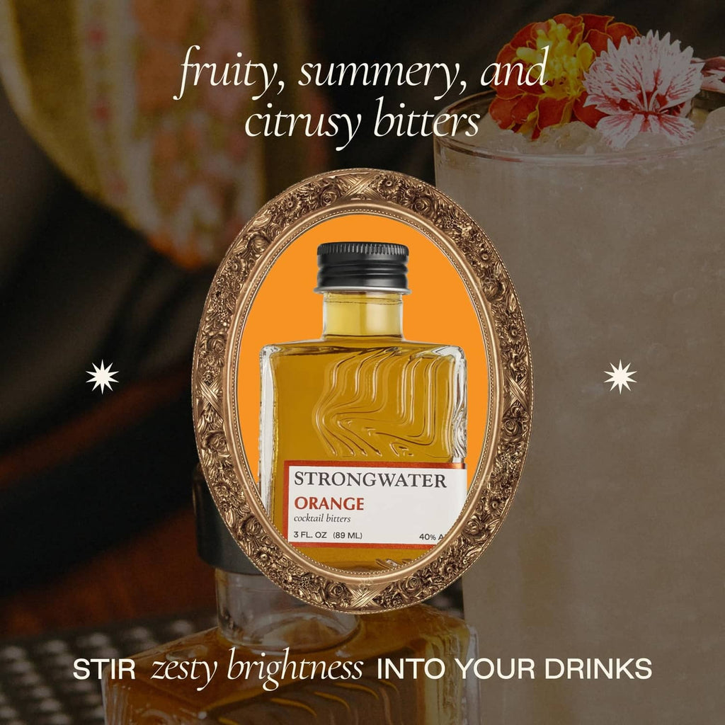 Orange bitters bottle with black cap, orange liquid, 3 fl oz (88 ml)