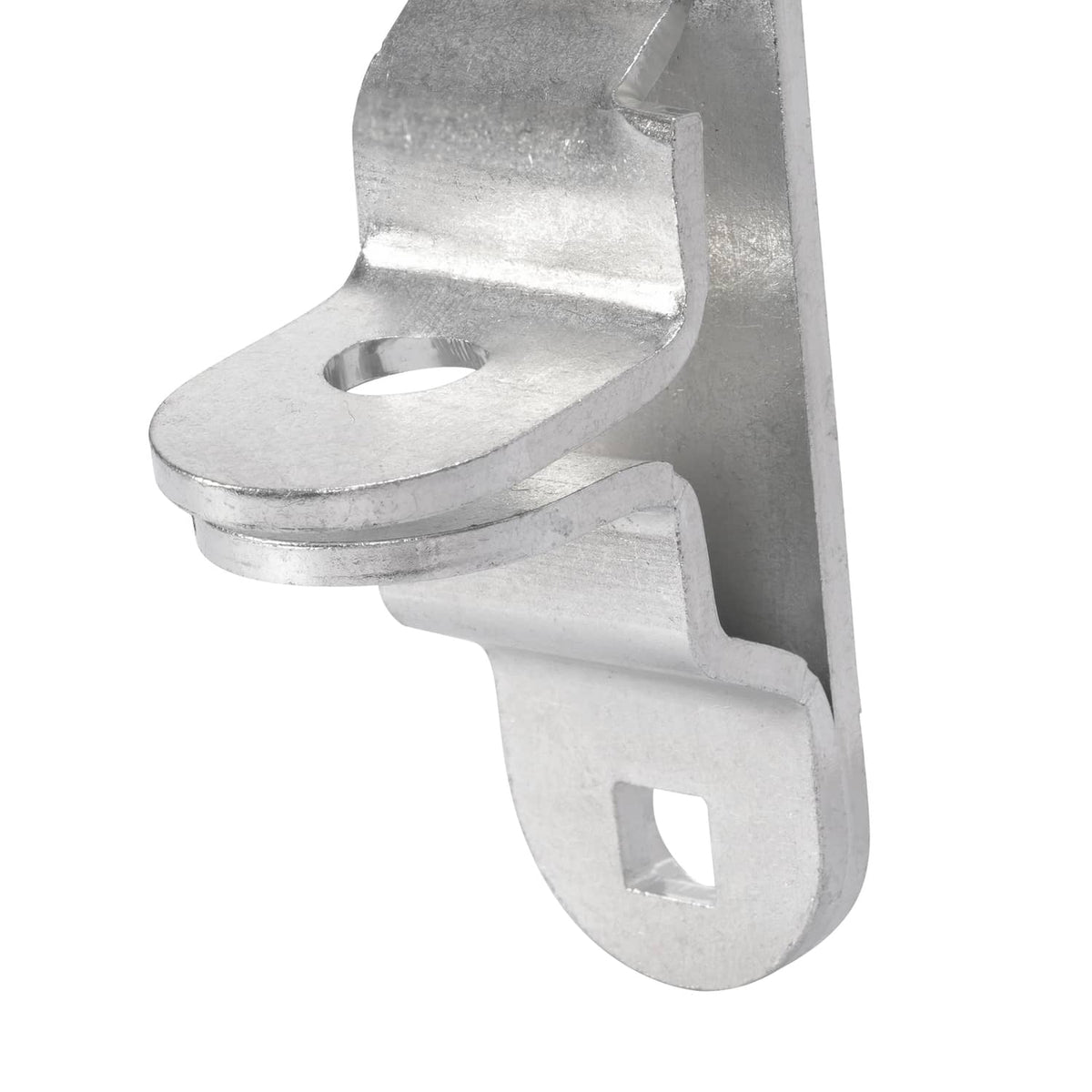 Steel cam latch hasp with U-shaped base and mounting holes, silver finish