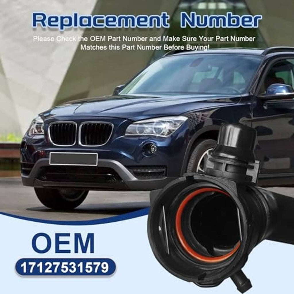 Black coolant hose with radiator-end cap and inlet connector, replacement pipe