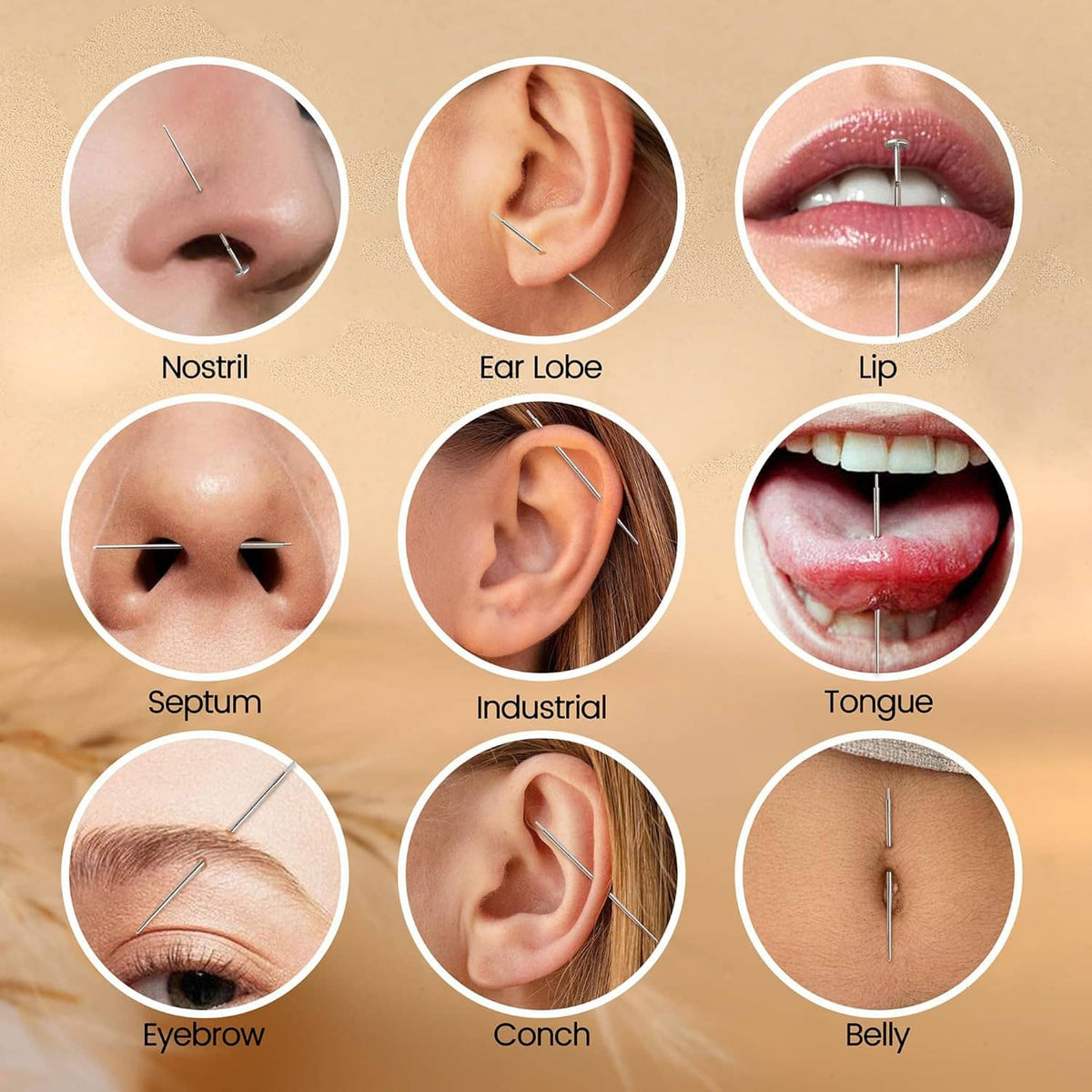 Piercing ball grabber taper tool with straight metal prongs for body jewelry insertion