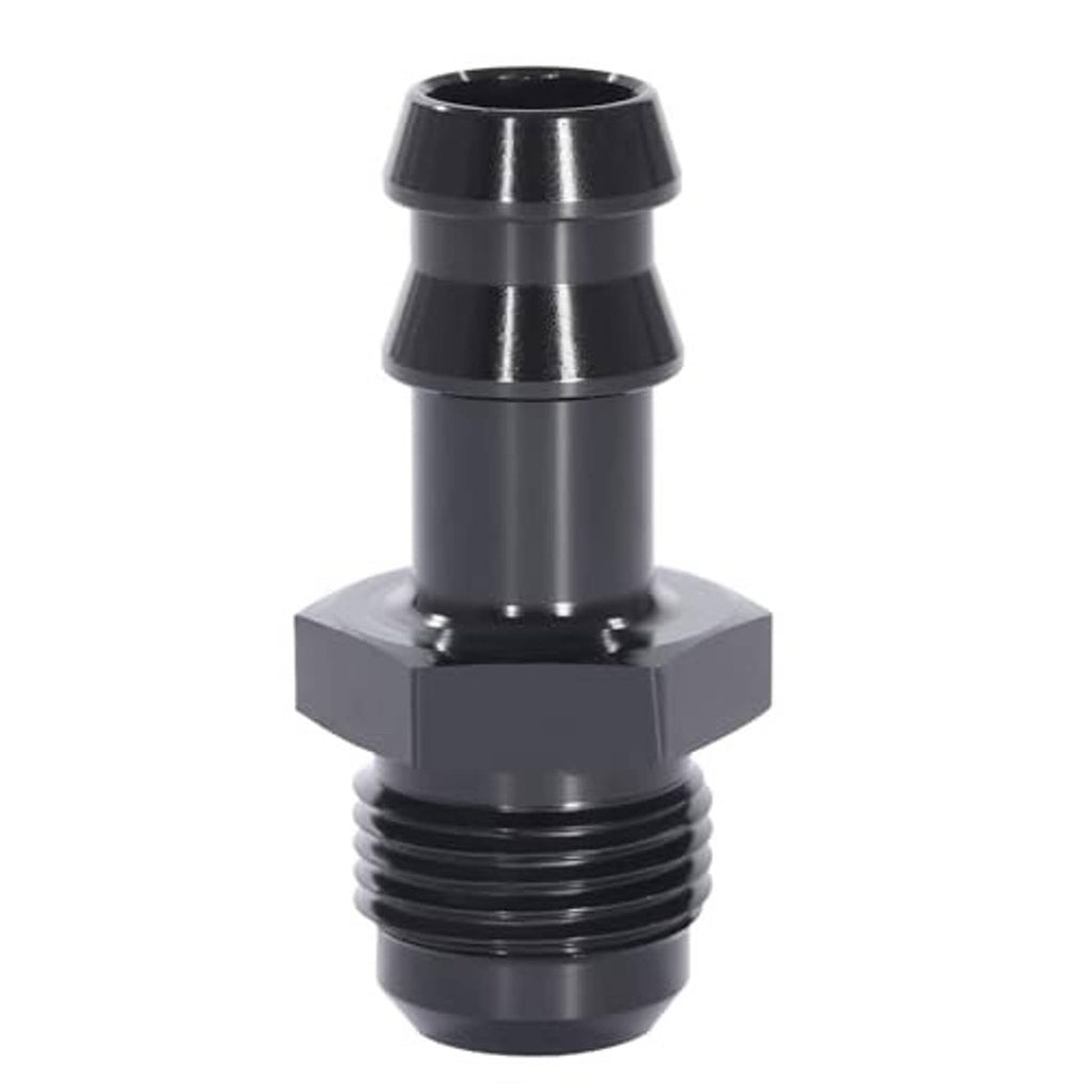 Black straight fitting adapter, male end threads and barbed outlet