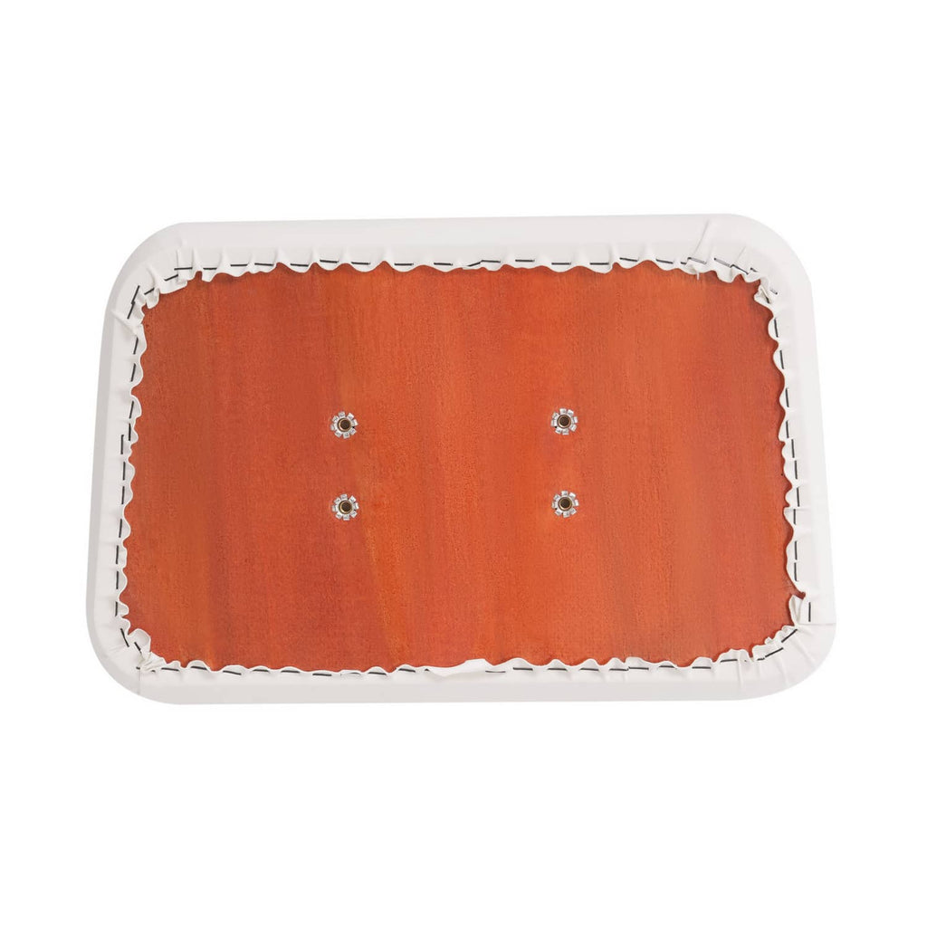 Orange cushion core with white trim, stitched border, and four metal grommets