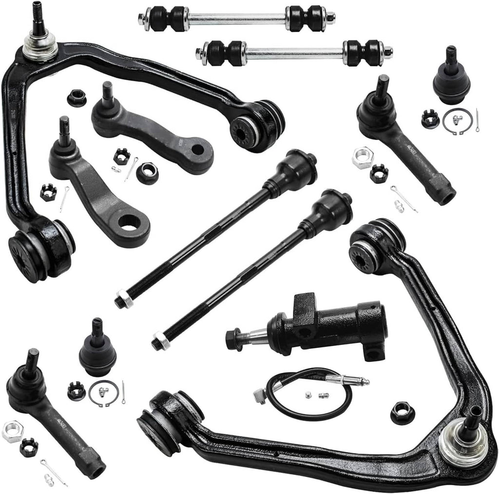 Front steering and suspension parts kit, control arms, tie rods, and hardware