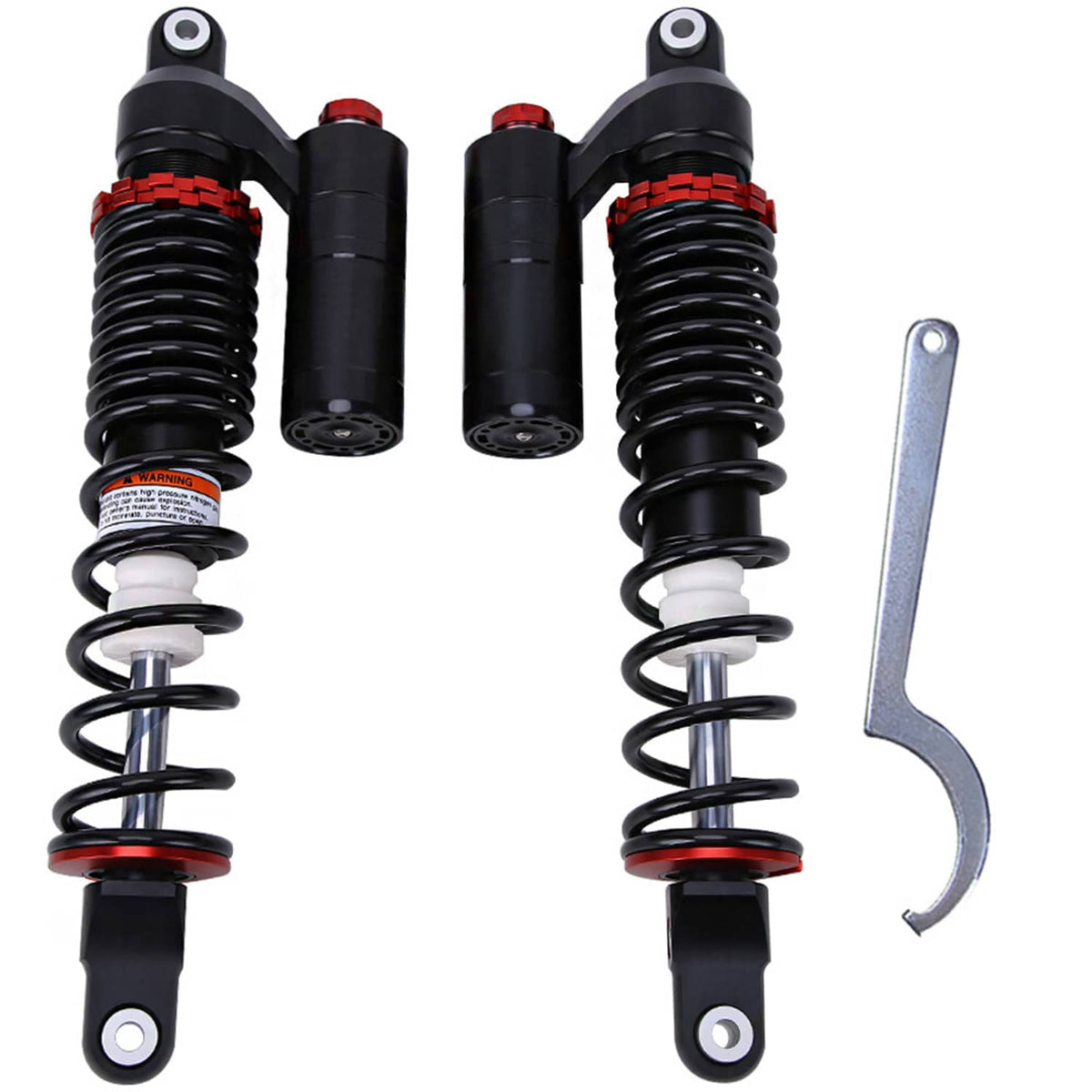 Front air shock suspension set: two black shocks with red accents and mounting tool