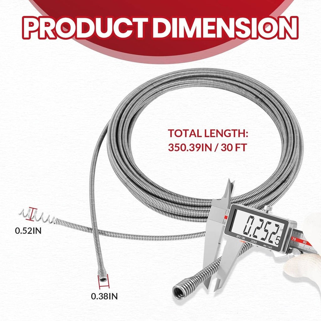 Auto-spin drain auger cable, coiled 1/4 in x 30 ft replacement line