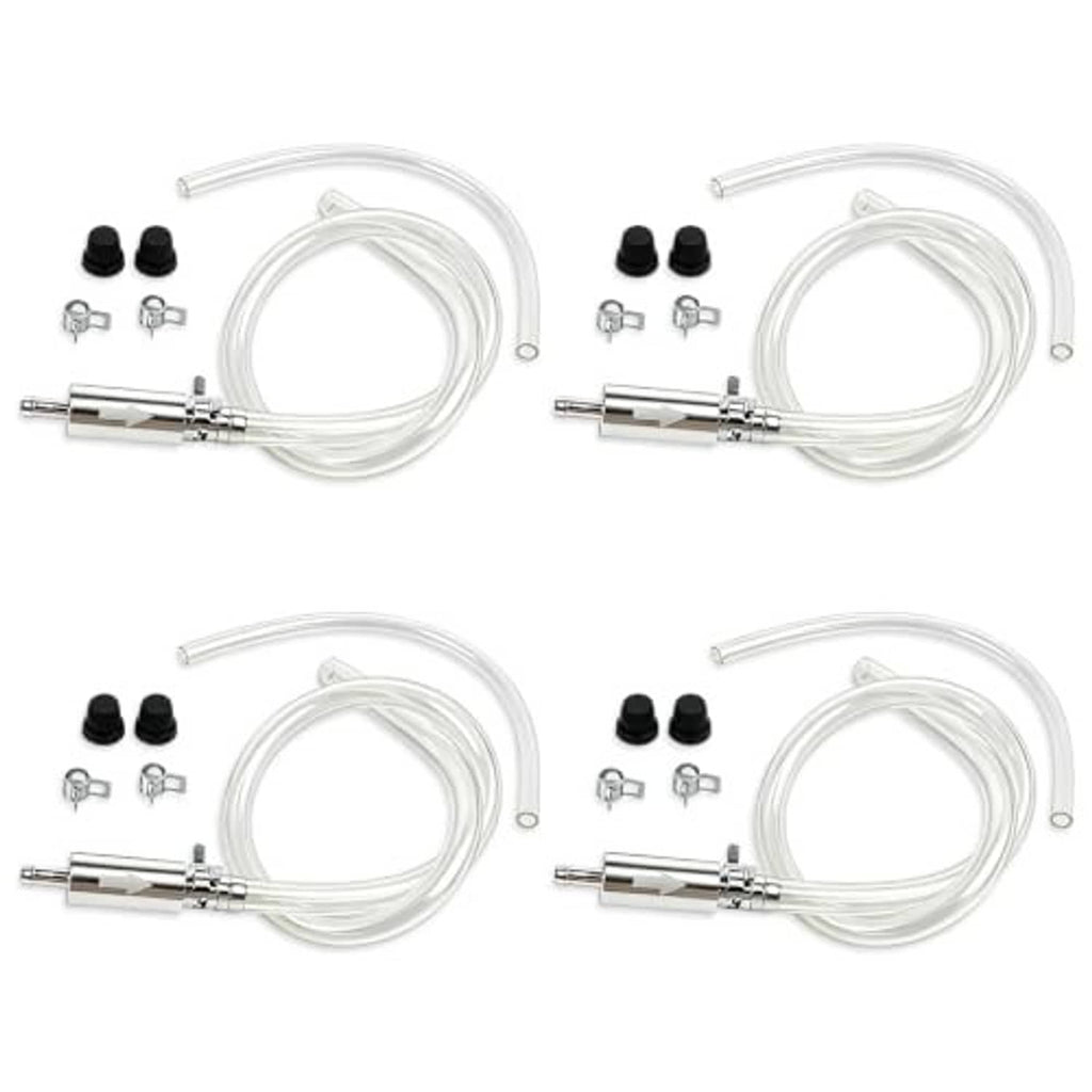 Brake bleeder hose kit set with silver bleeder tool, clear hoses, and black caps