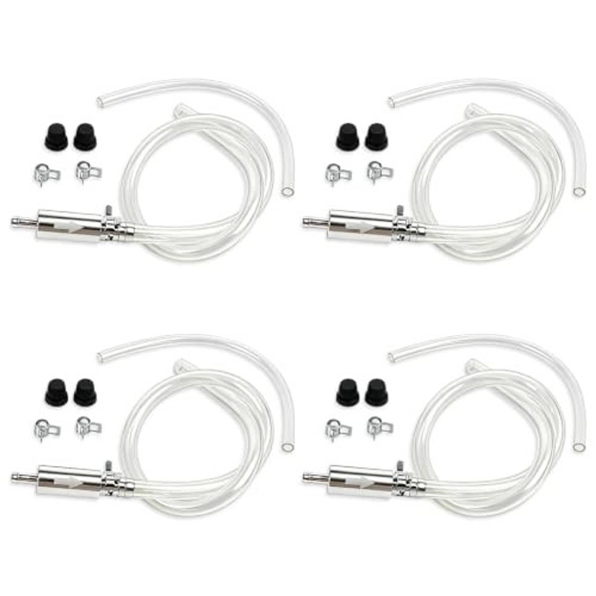 Brake bleeder hose kit set with silver bleeder tool, clear hoses, and black caps