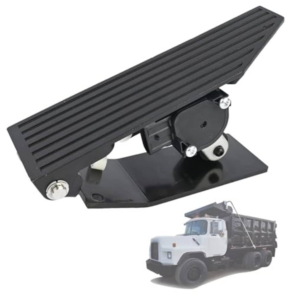 Black accelerator pedal with position sensor, angled view of ribbed footplate