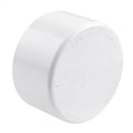 4-inch SCH40 PVC pipe end cap plug, white, round cap with central interior opening
