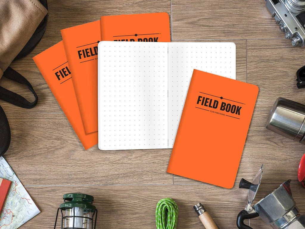 Orange Field Book pocket memo notebooks with dotted grid pages, set of five