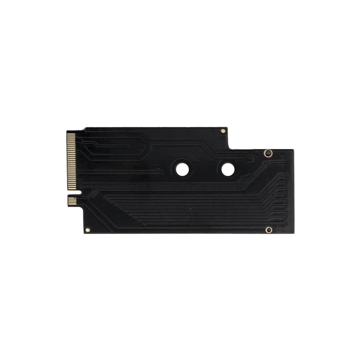 Black PCB adapter card back with gold edge connector and mounting holes